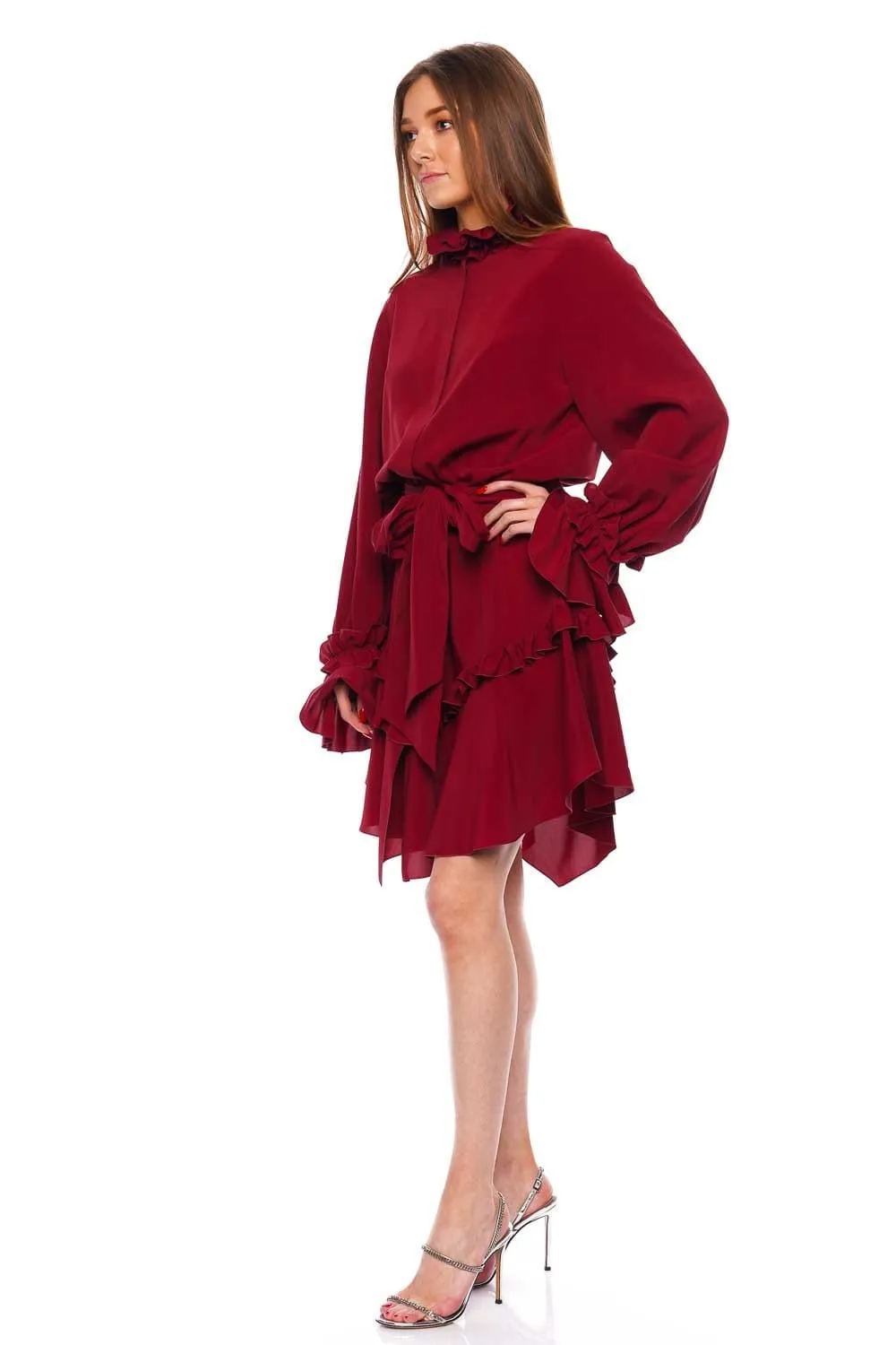 Carmine Ruffled Long Sleeve Mini Dress