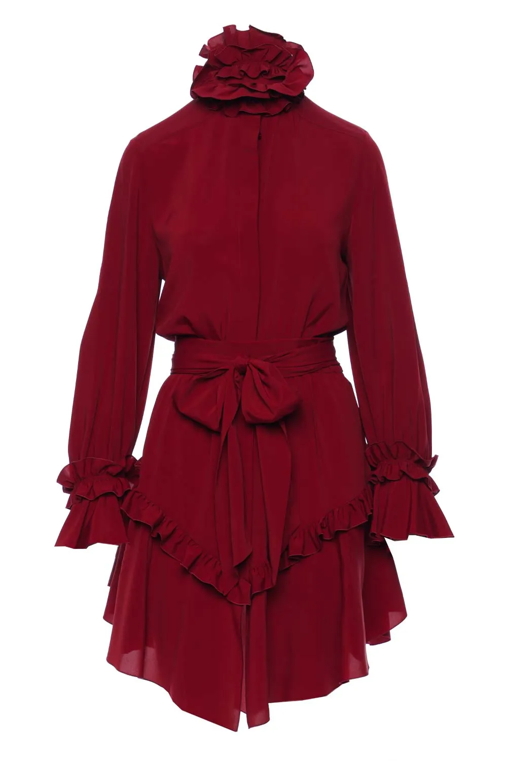Carmine Ruffled Long Sleeve Mini Dress