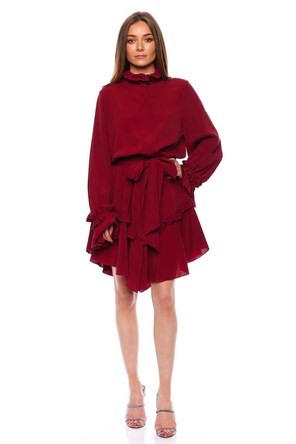 Carmine Ruffled Long Sleeve Mini Dress