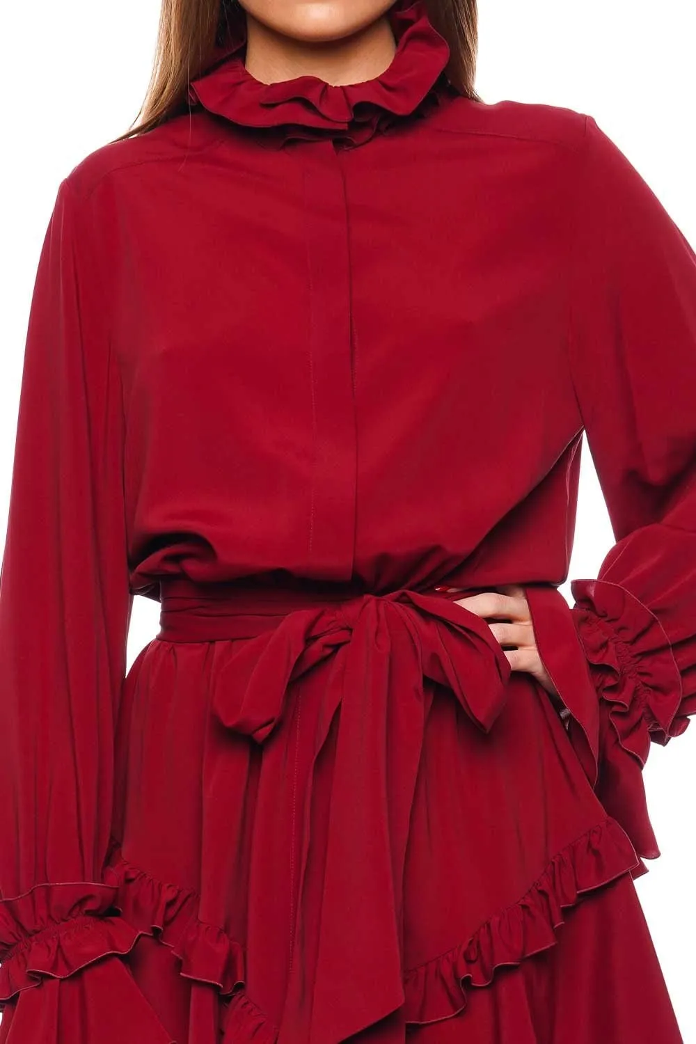 Carmine Ruffled Long Sleeve Mini Dress