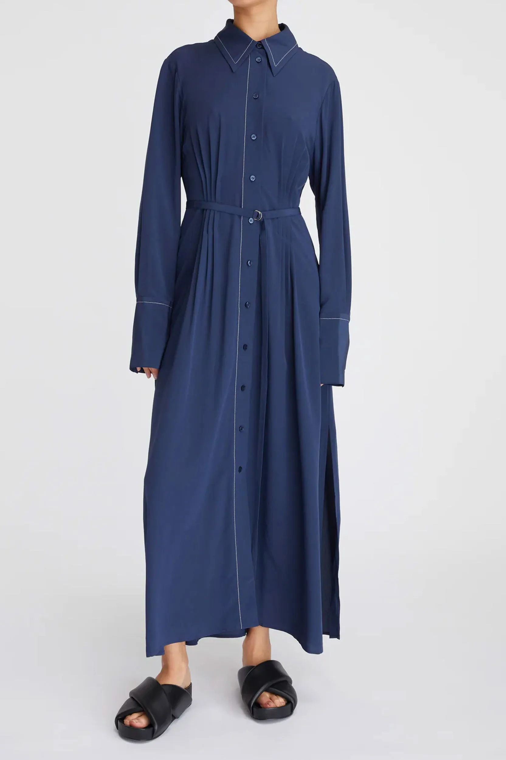 Cassini Tucked Shirtdress in Ink