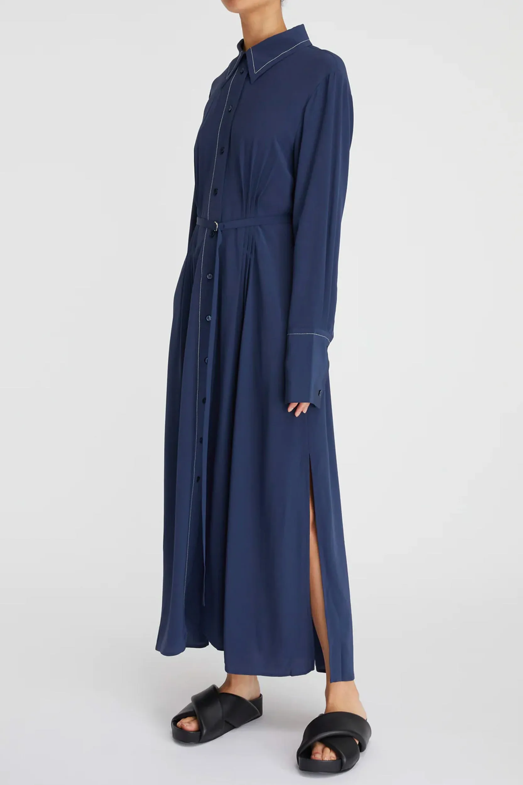 Cassini Tucked Shirtdress in Ink