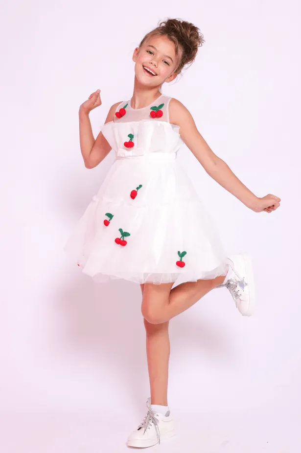 Cherry Pompom Tulle Dress