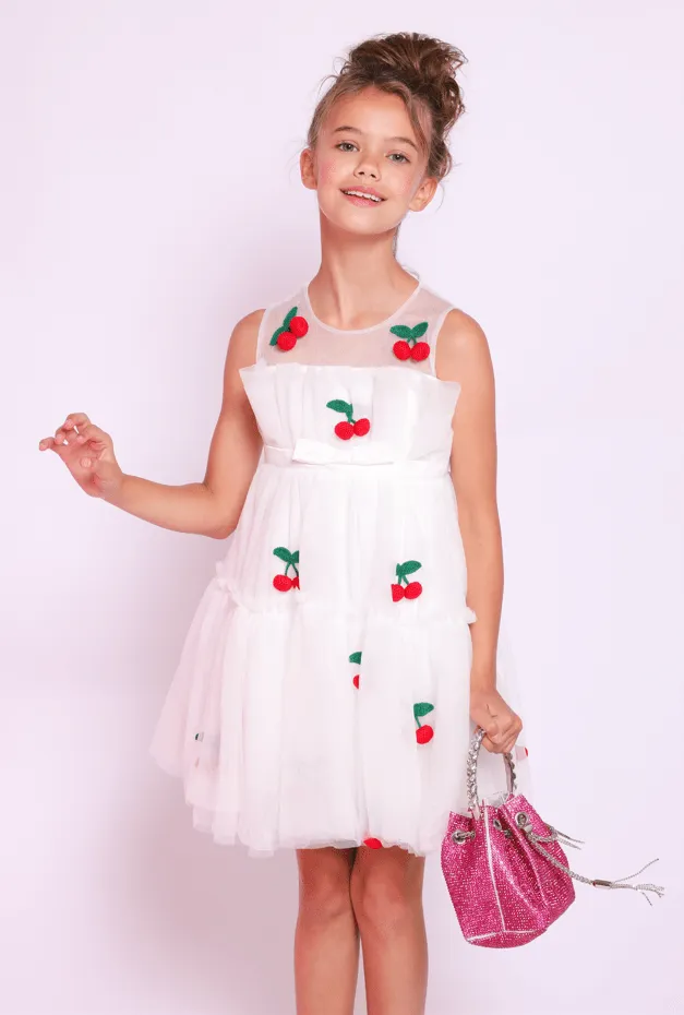 Cherry Pompom Tulle Dress