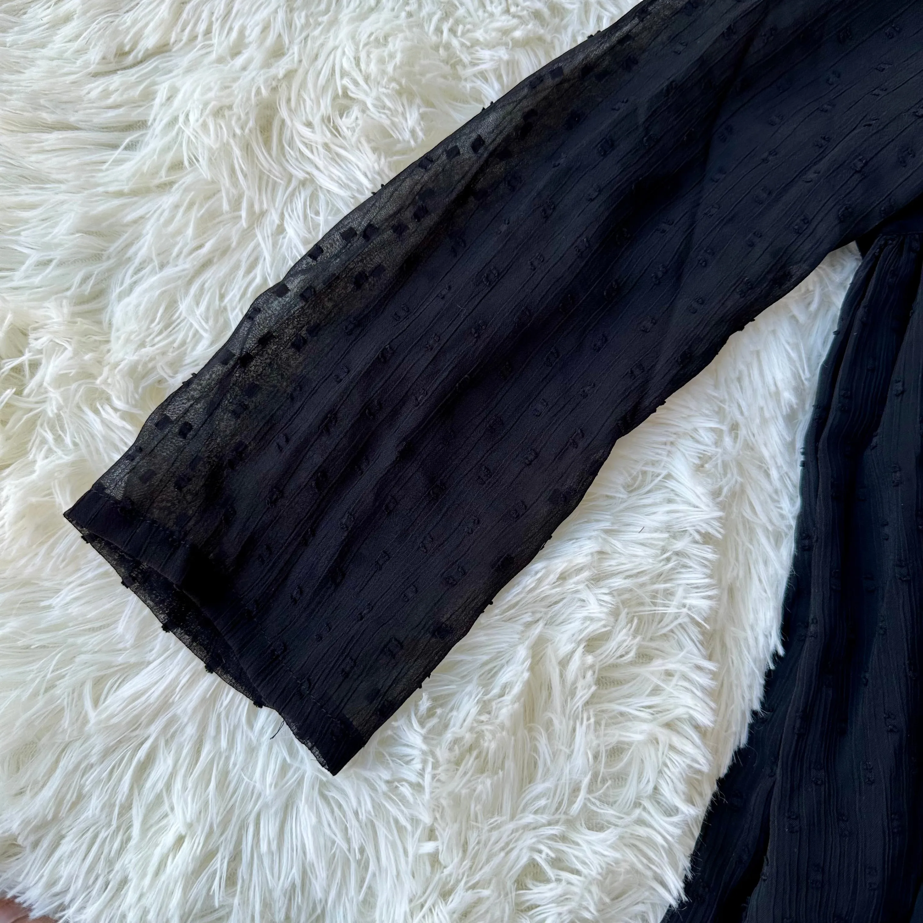 Chic Black Dobby Chiffon Kurta: Unique Design with Potli Buttons