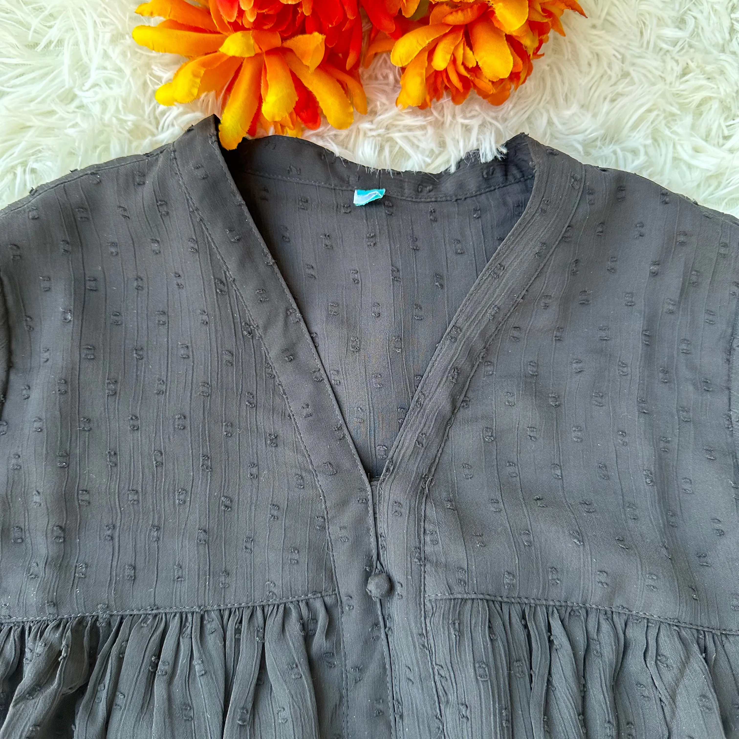 Chic Black Dobby Chiffon Kurta: Unique Design with Potli Buttons