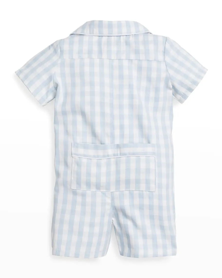 Children's gingham overalls with contrast trim size for newborns-24M Petite Plume