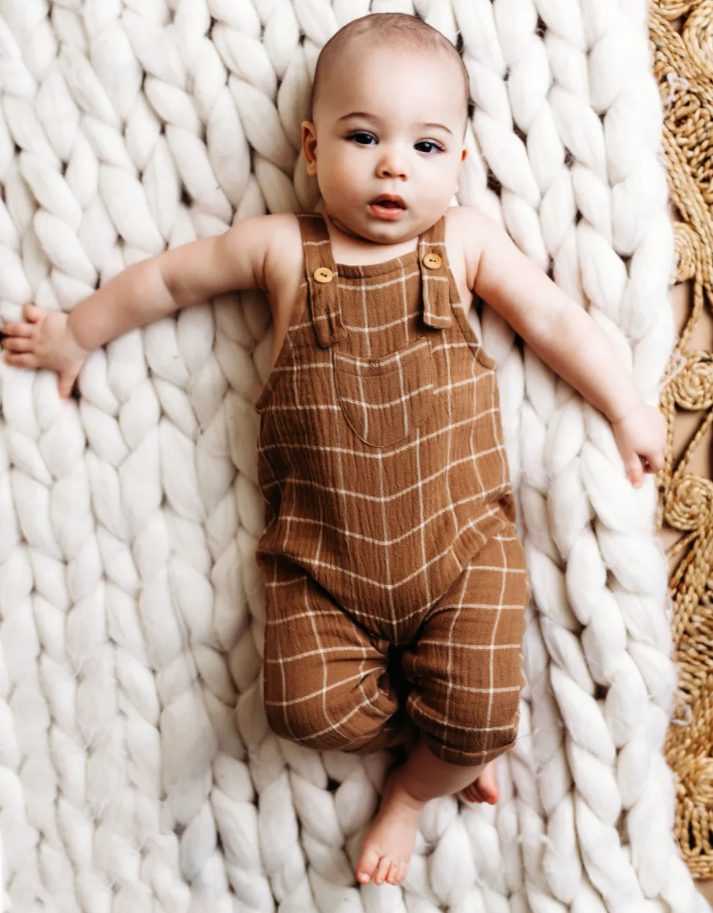 City Mouse - Crinkle Cotton Overall in Bronze Windowpane