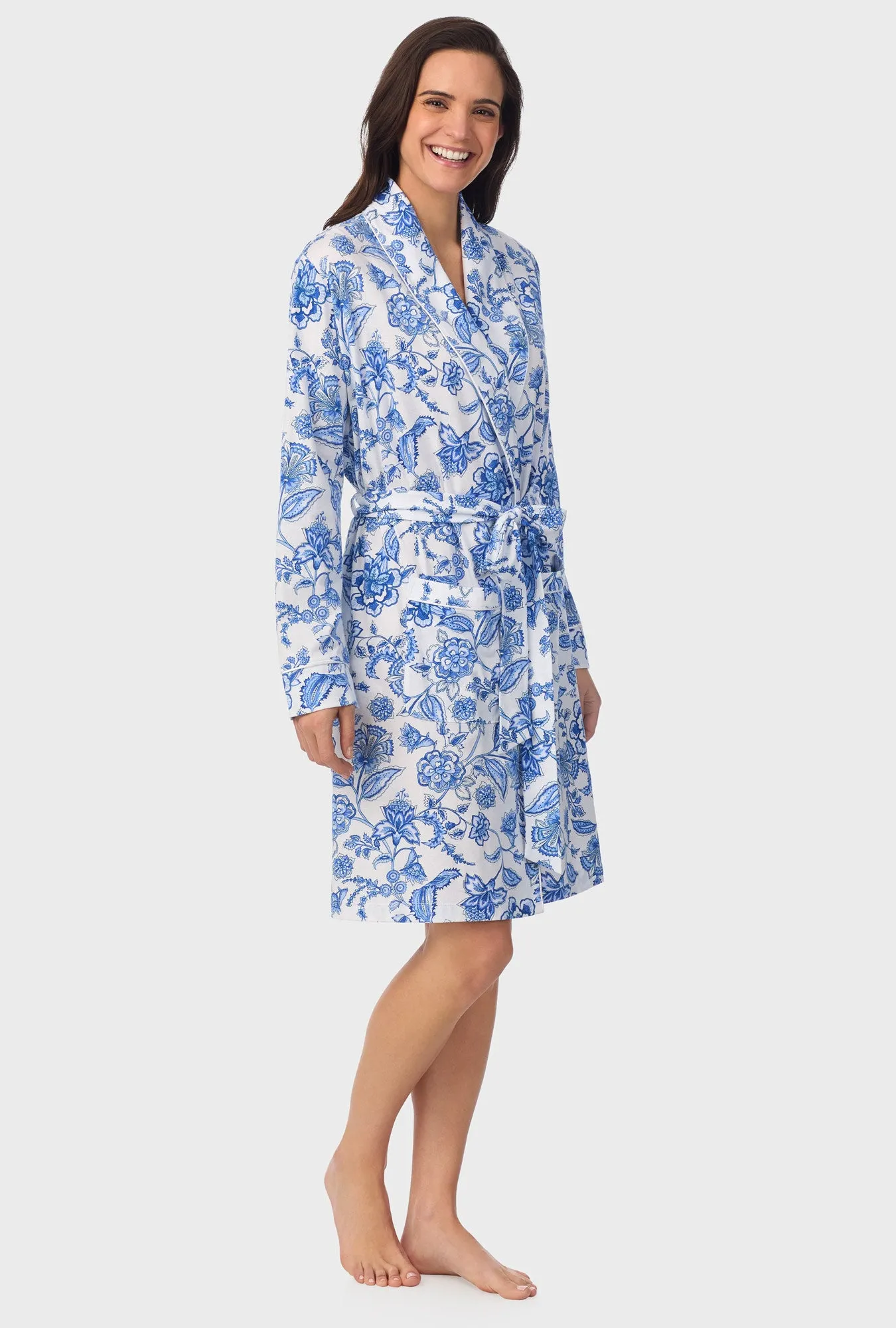 Cobalt Blue Floral Vine Wrap Robe