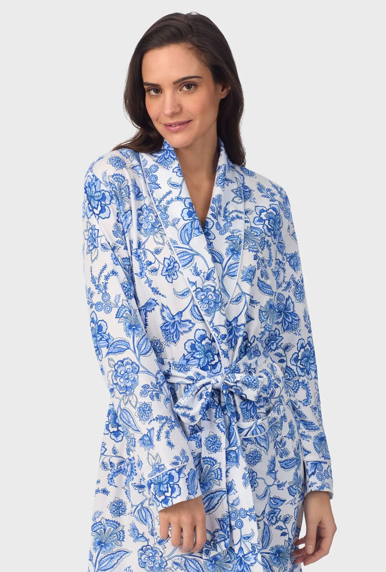 Cobalt Blue Floral Vine Wrap Robe