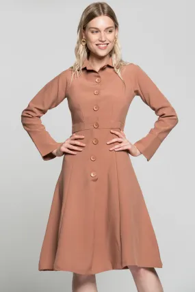 Coral Peach Pleated Midi Dress