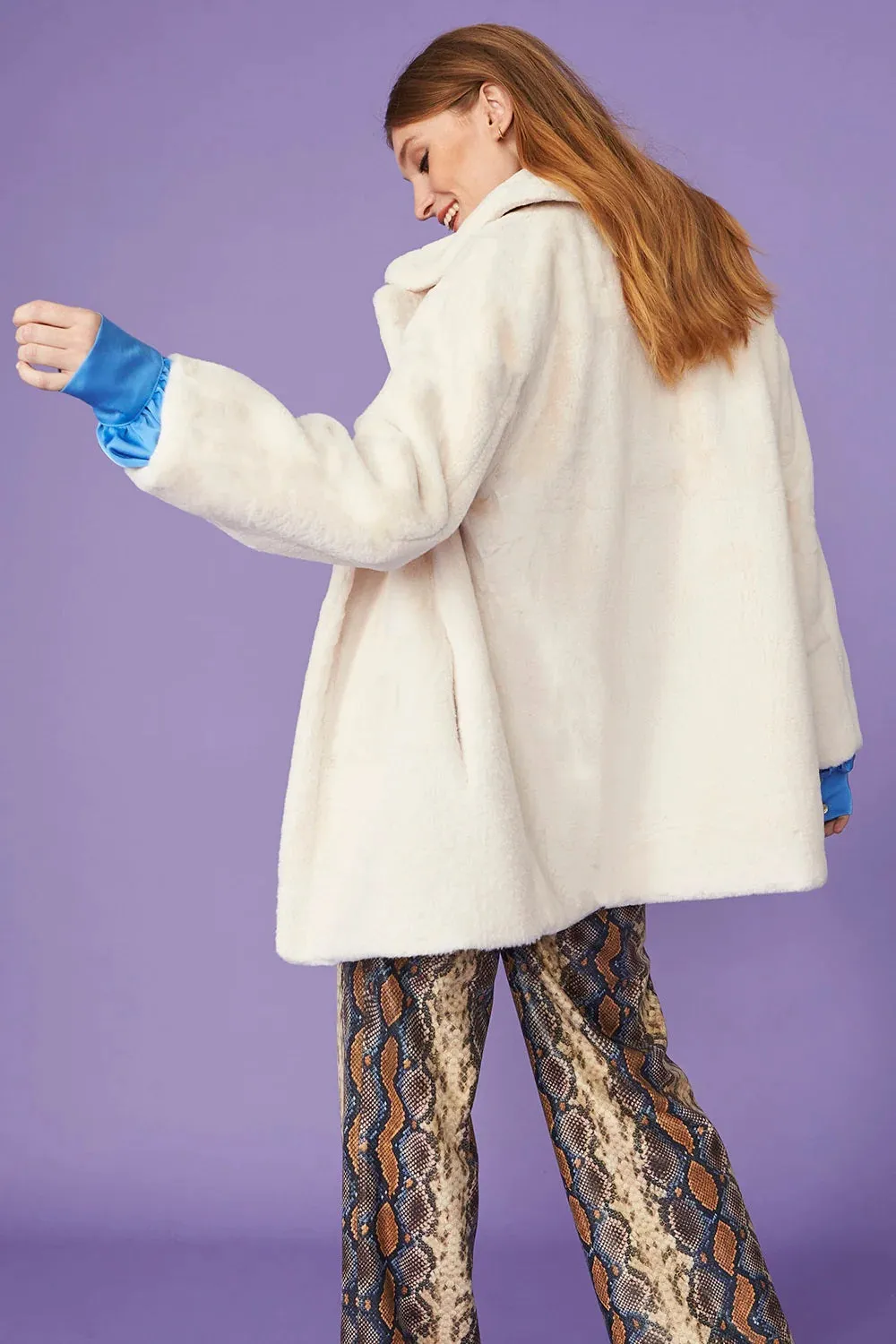 Cream Faux Fur Midi Coat