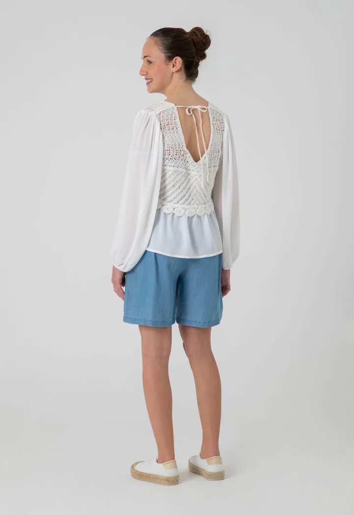 Crochet Embroidery Chiffon Long Sleeves Blouse