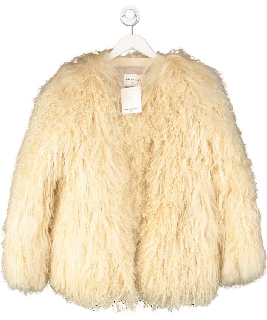De Savary Cream Blonde Mongolian Cropped Coat UK M