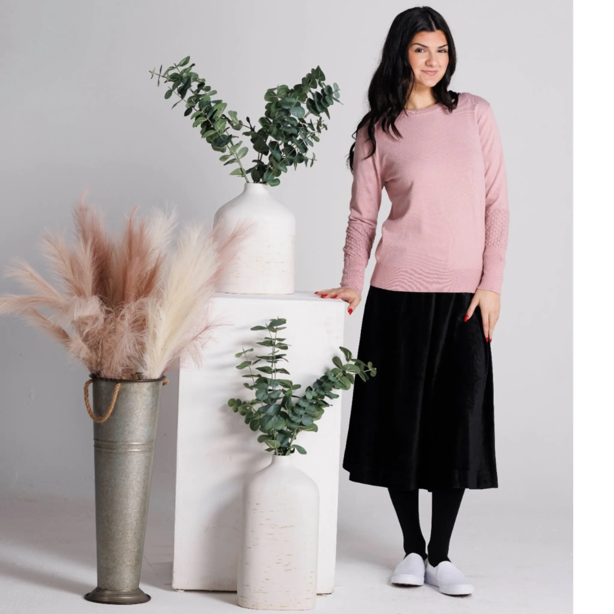 Detail Sleeve Knit Top Pink