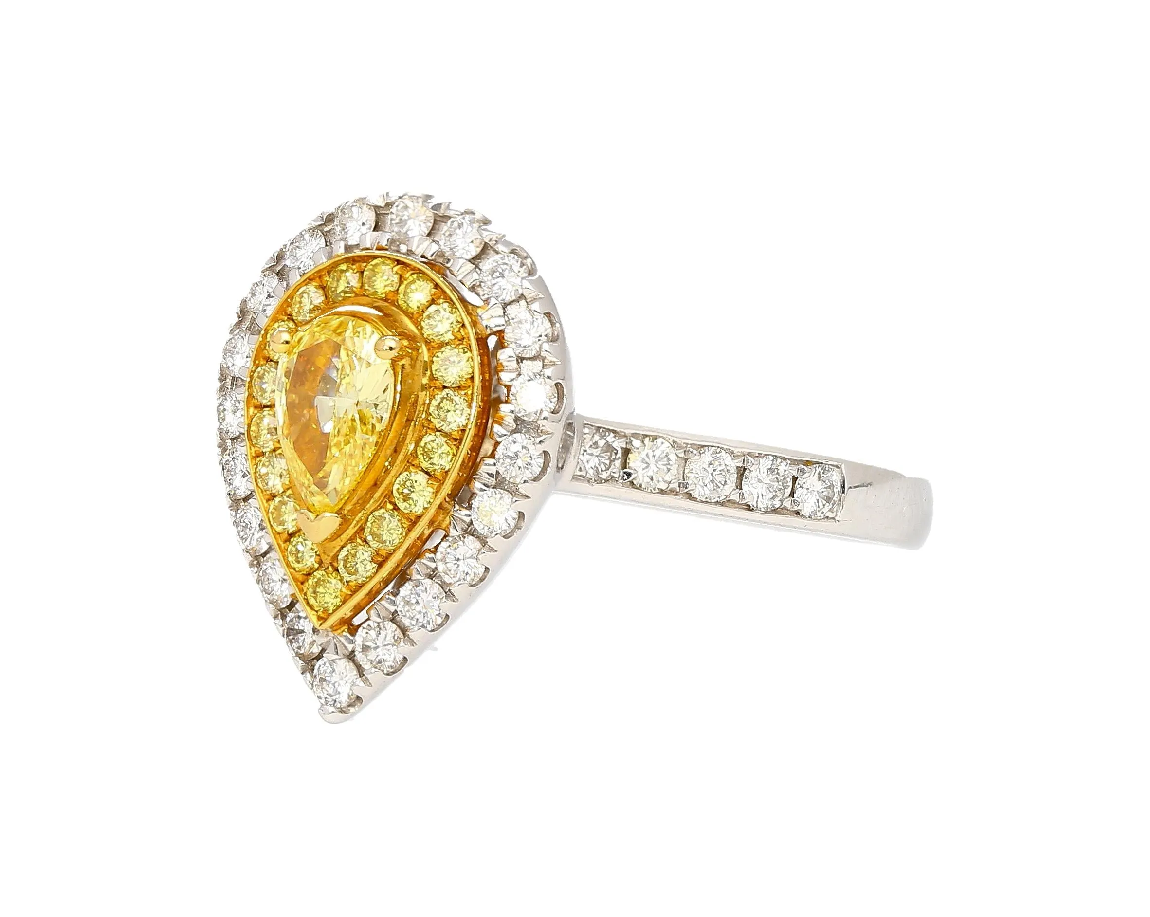 EGL Certified 1.05 Carat Fancy Vivid Yellow Diamond Pear Shape Ring