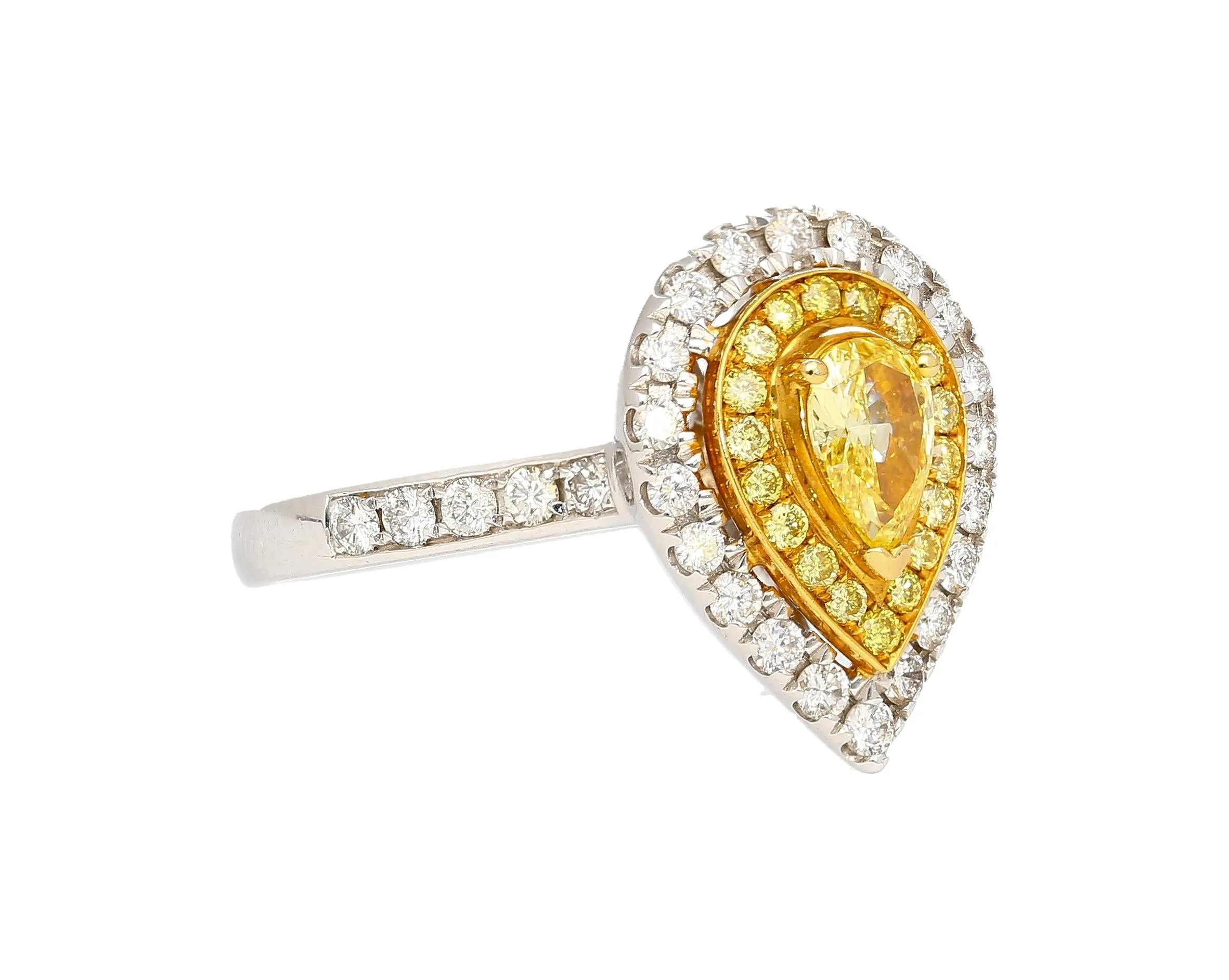 EGL Certified 1.05 Carat Fancy Vivid Yellow Diamond Pear Shape Ring