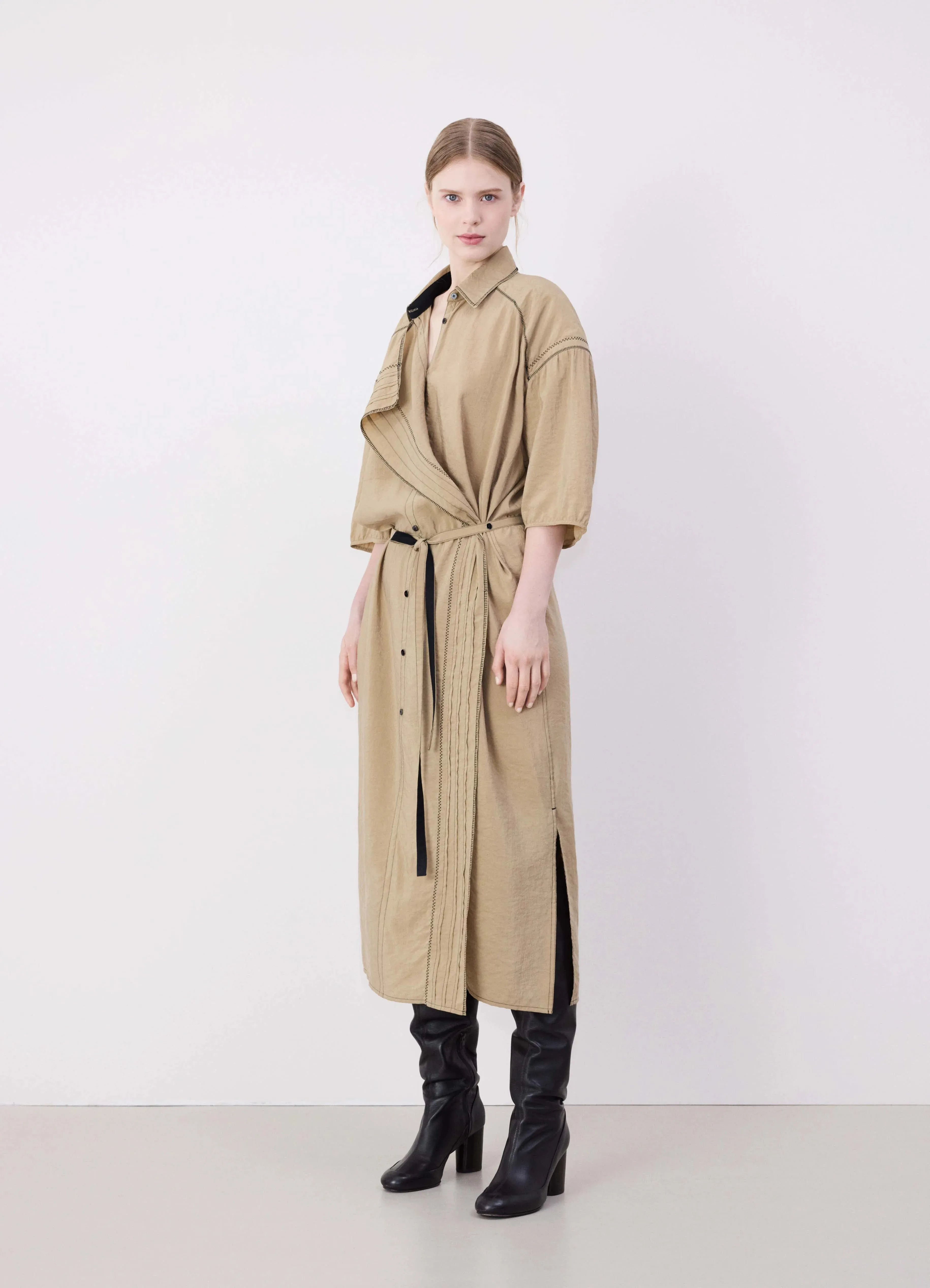 EMBROIDERED ASYMMETRICAL SHIRT DRESS