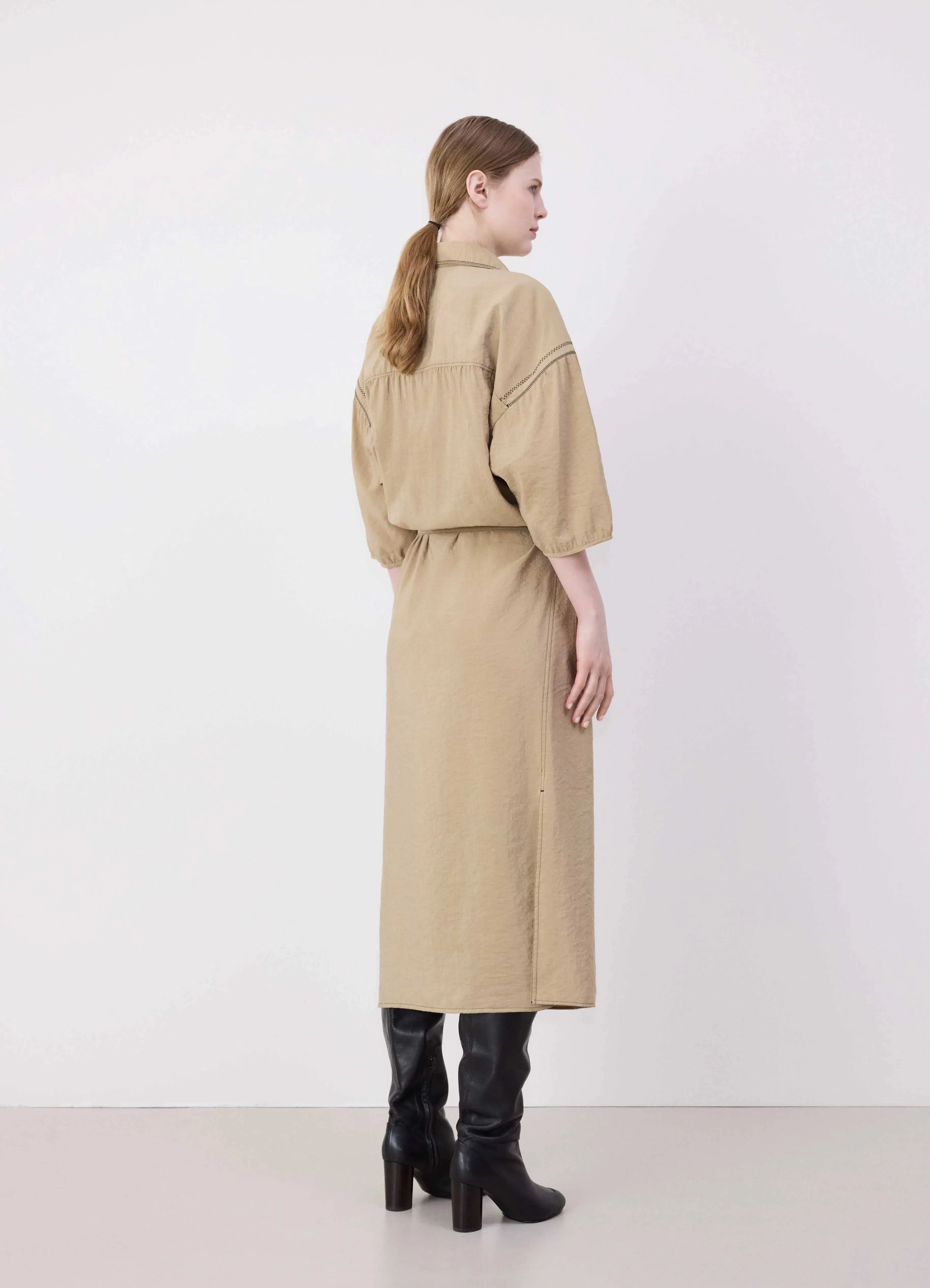 EMBROIDERED ASYMMETRICAL SHIRT DRESS