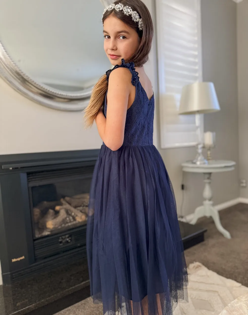 Enchanted Angel Girls Navy Lace Dress