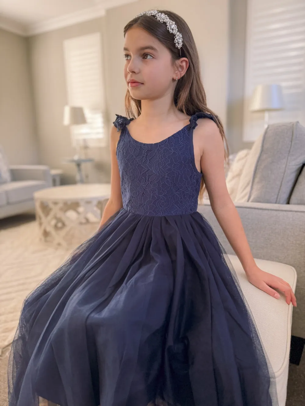 Enchanted Angel Girls Navy Lace Dress