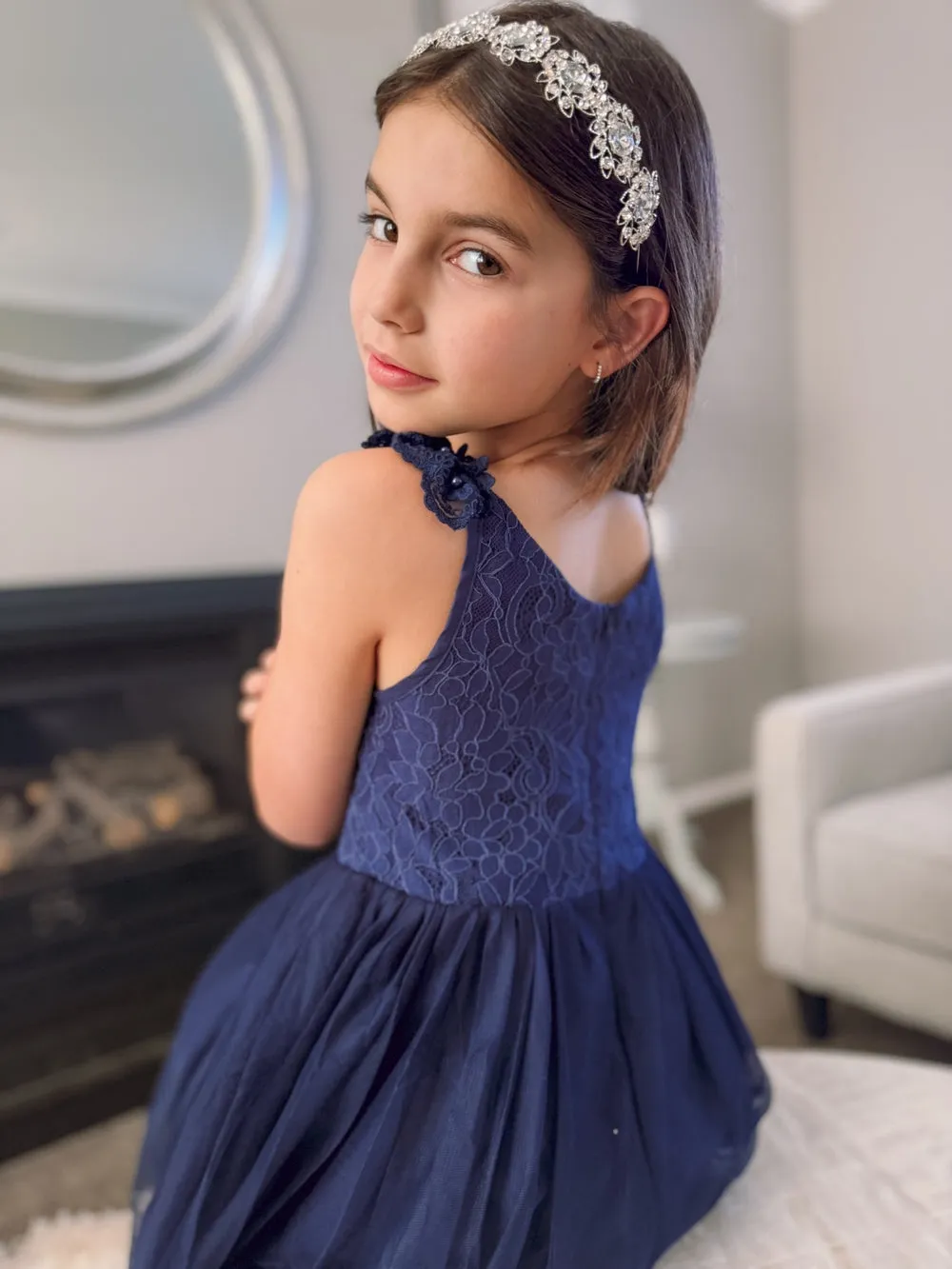 Enchanted Angel Girls Navy Lace Dress
