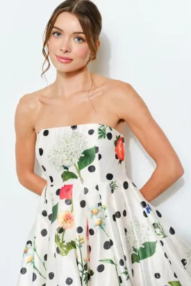 Floral Dot Strapless Bubble Mini
