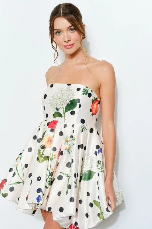 Floral Dot Strapless Bubble Mini