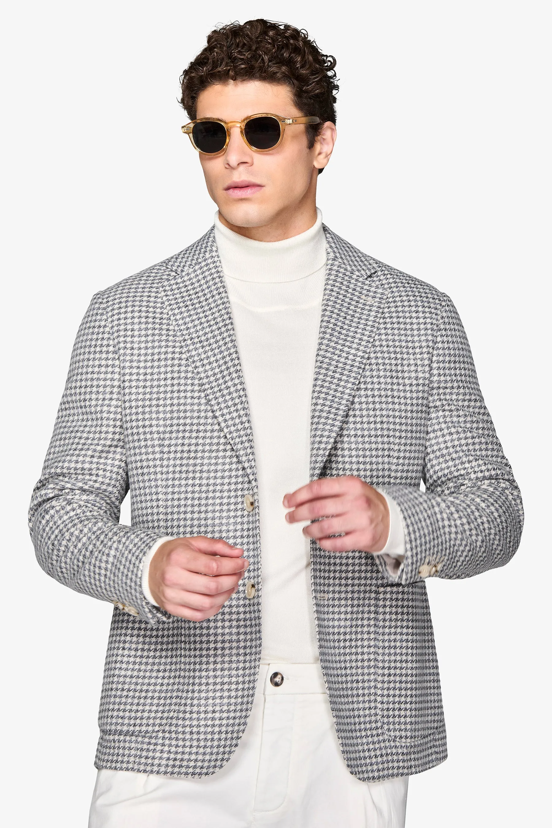 Giacca pied de poule misto lana grigio medio