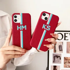 Grain Leather Customised iPhone Case ( Red )
