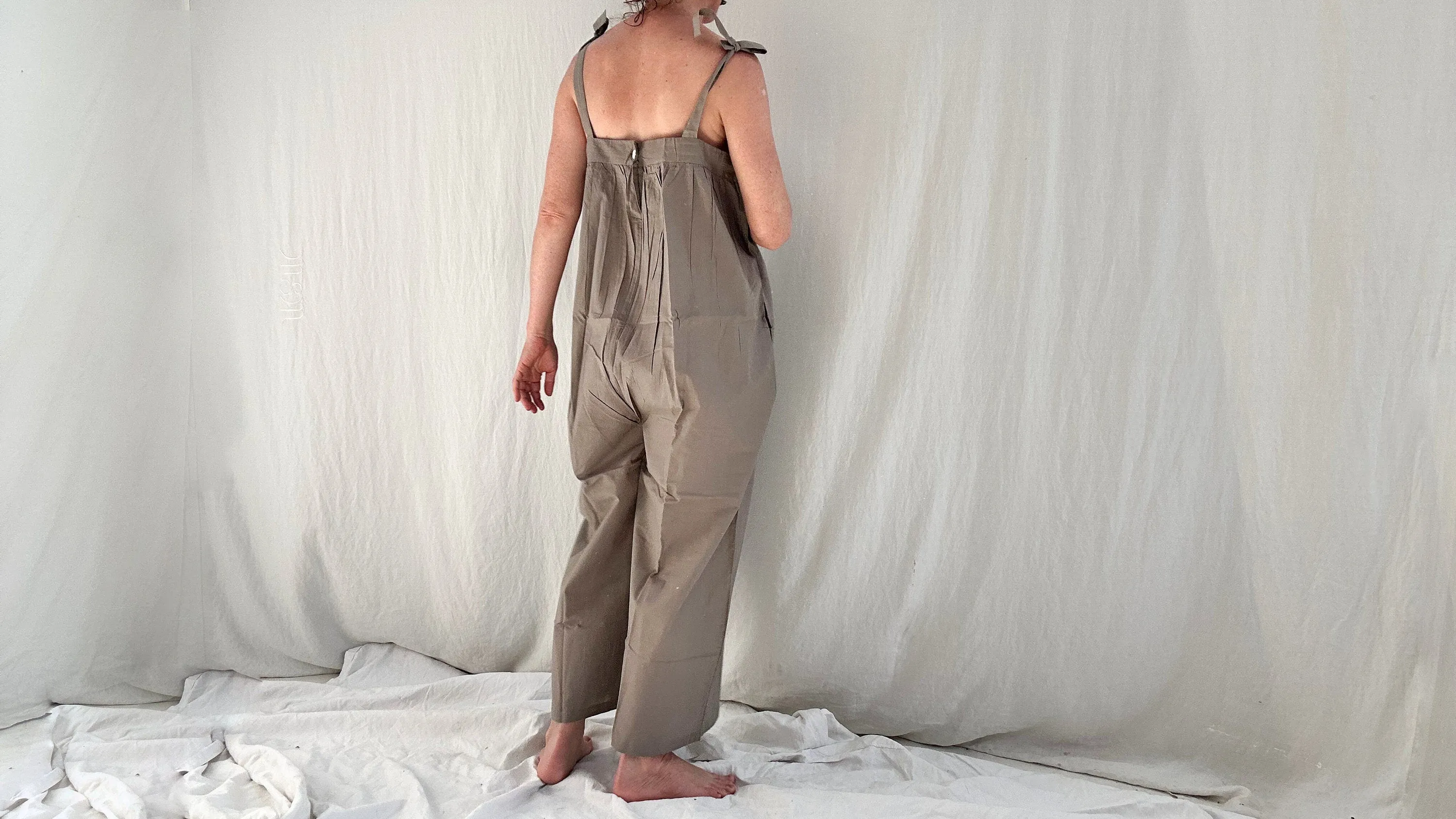 Gray Cotton Overalls. Cotton. One Size