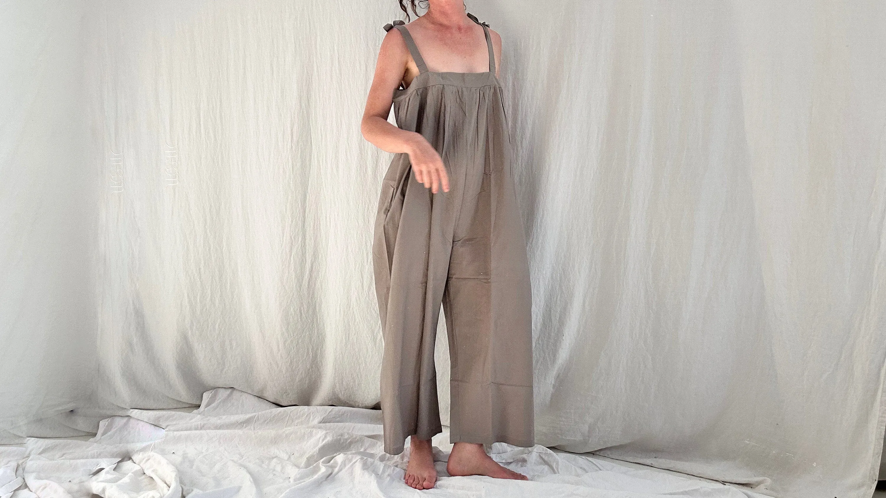 Gray Cotton Overalls. Cotton. One Size