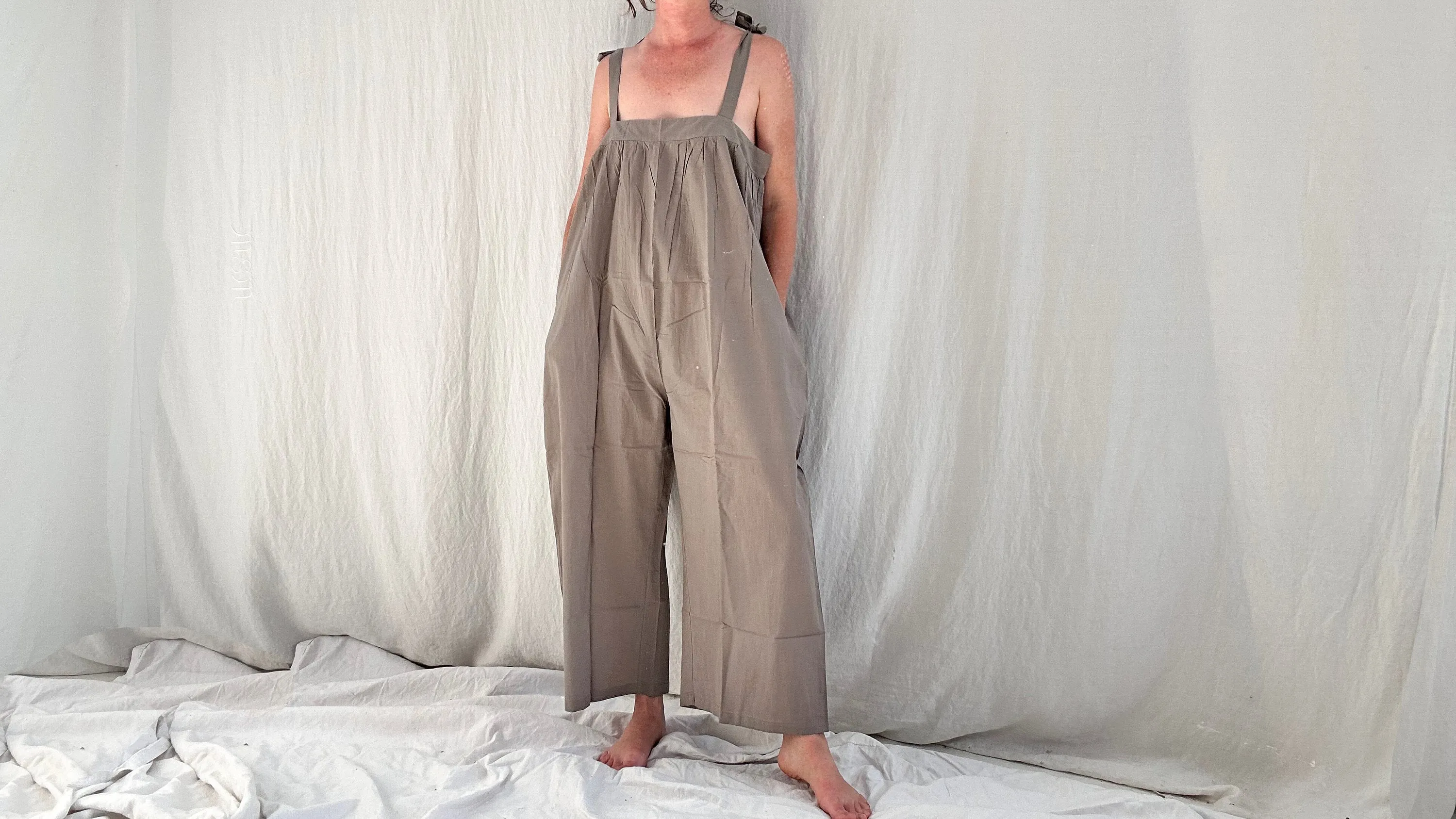 Gray Cotton Overalls. Cotton. One Size