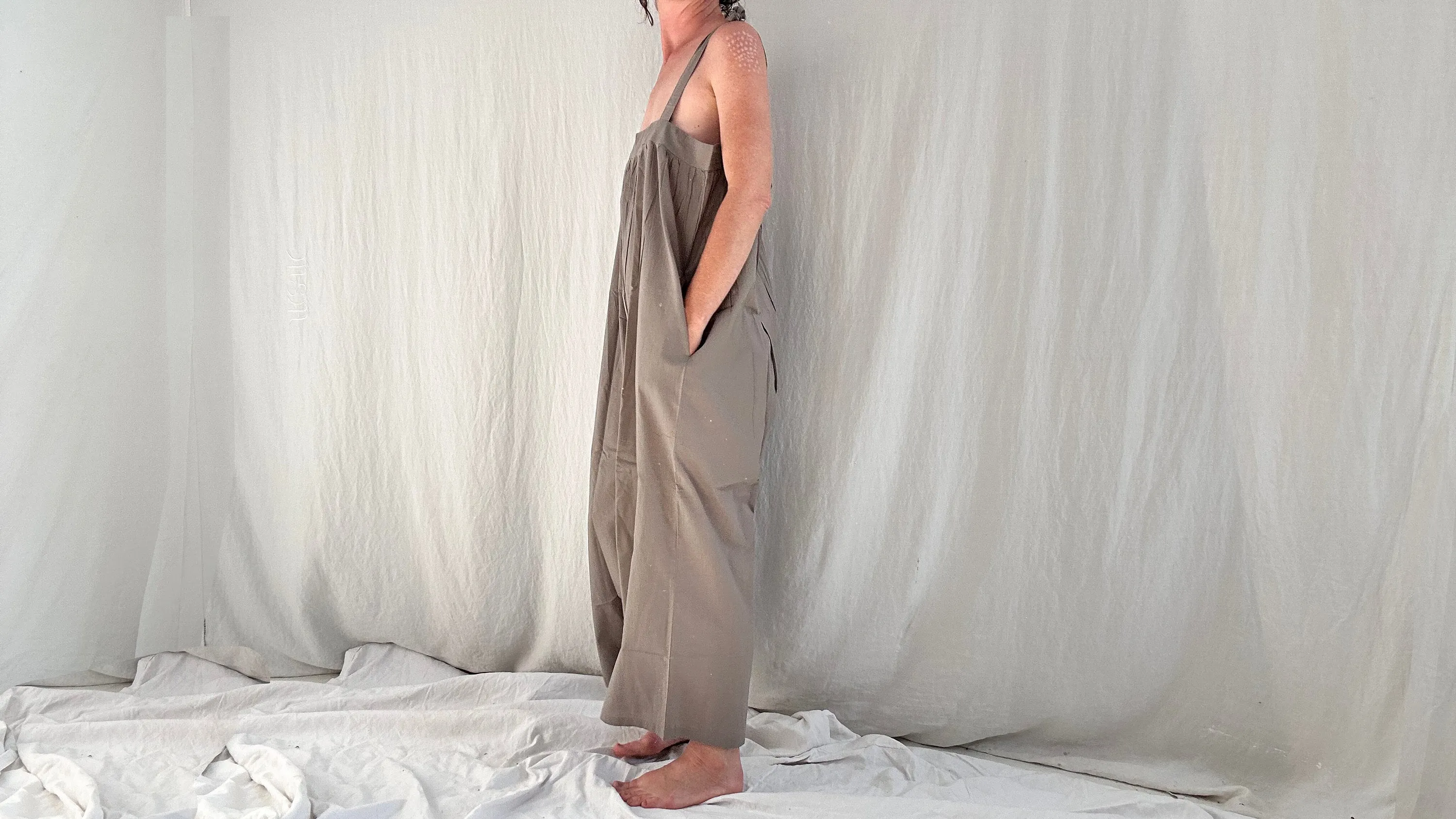 Gray Cotton Overalls. Cotton. One Size