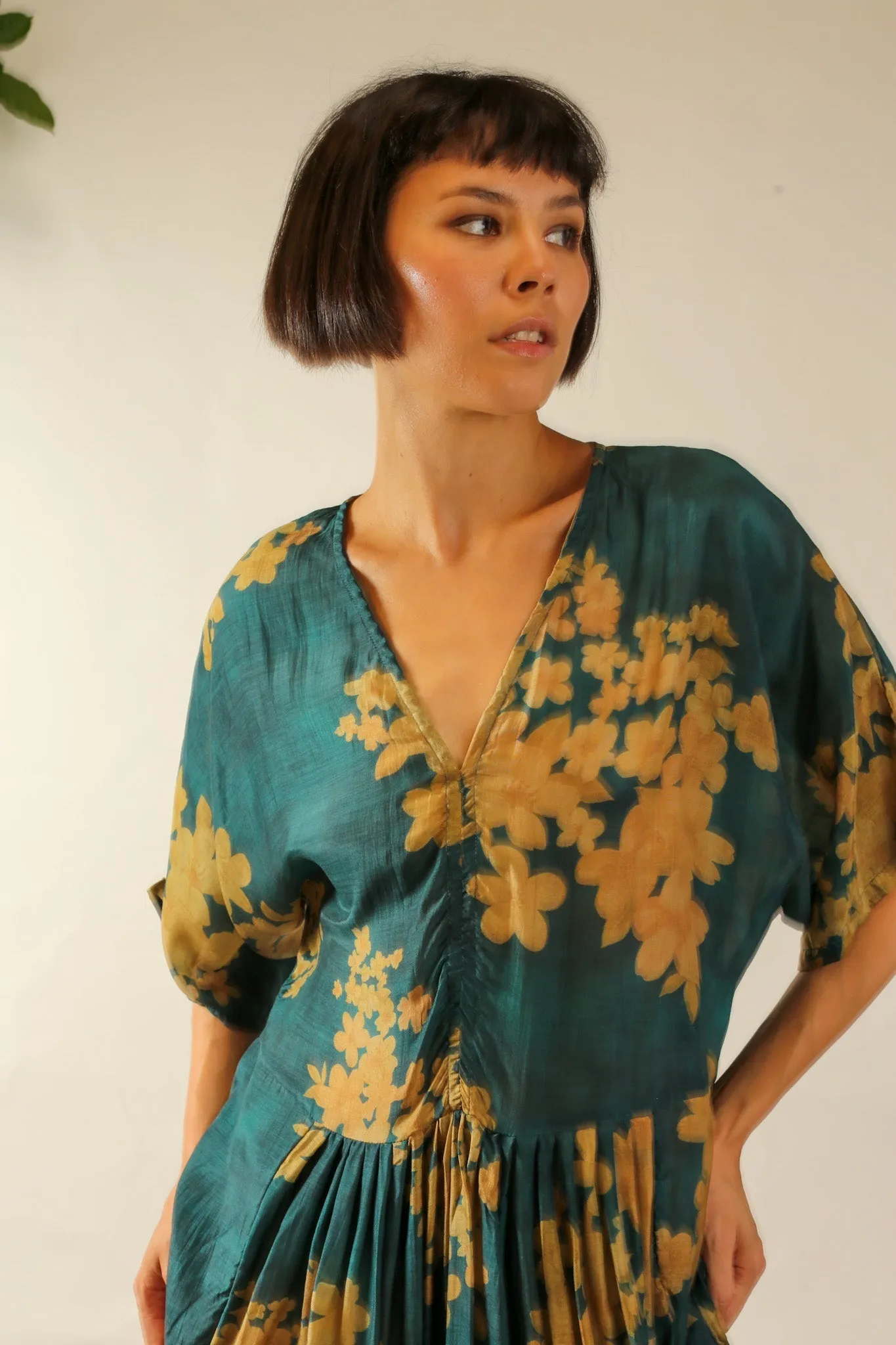GREEN FLORAL PRINT KAFTAN DRESS GALLERY
