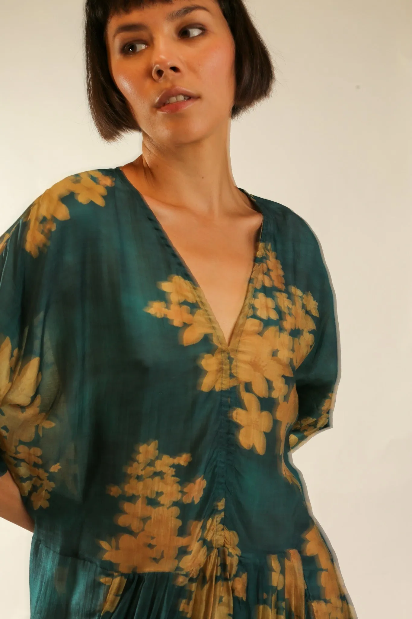 GREEN FLORAL PRINT KAFTAN DRESS GALLERY