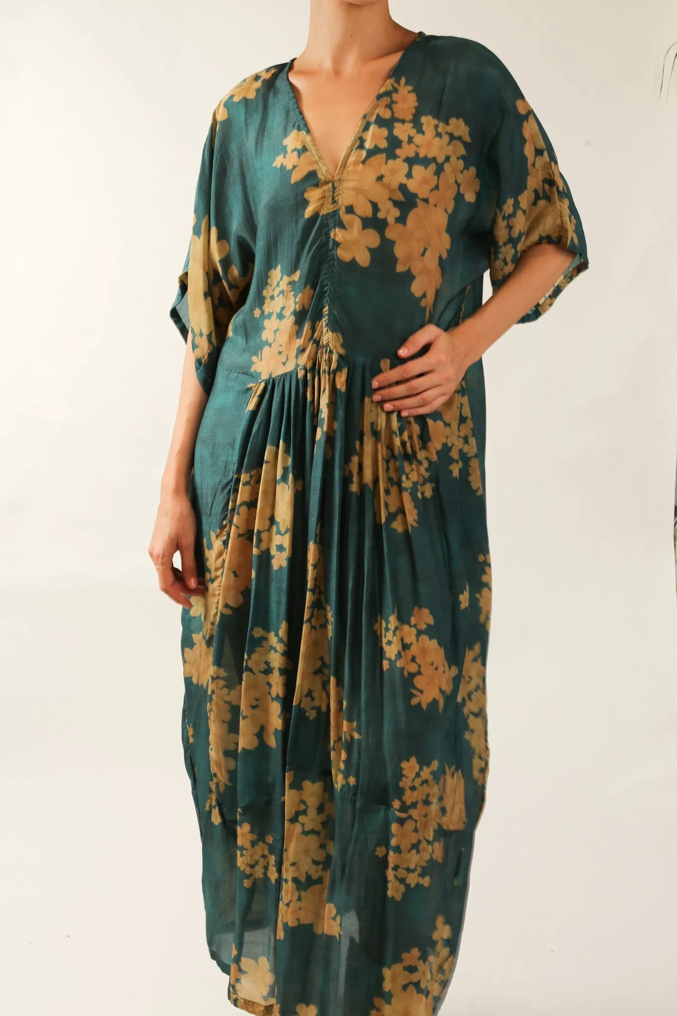 GREEN FLORAL PRINT KAFTAN DRESS GALLERY