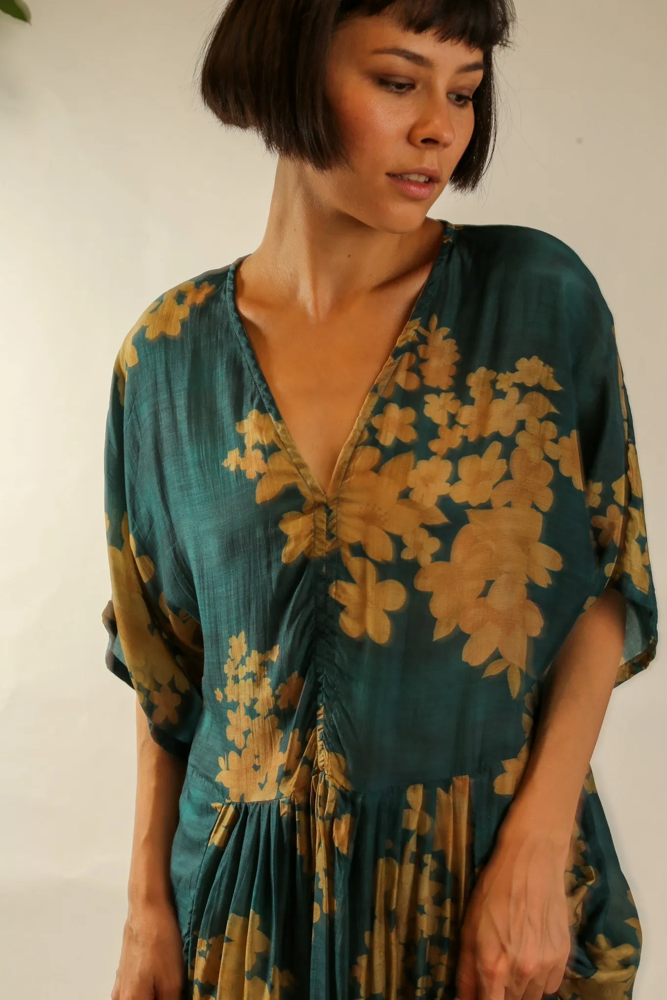 GREEN FLORAL PRINT KAFTAN DRESS GALLERY