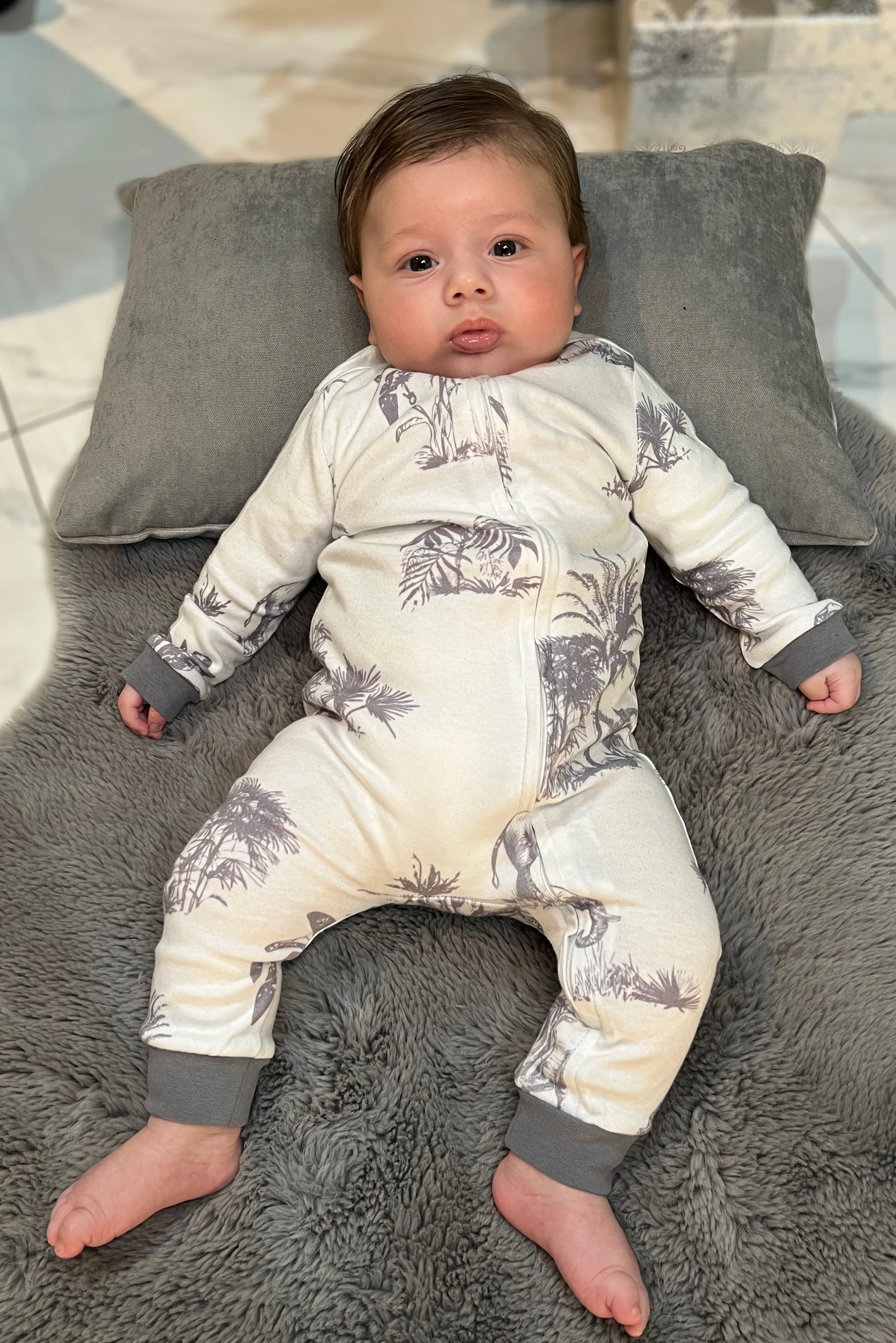 GREY AND WHITE ELEPHANT BABY GROW