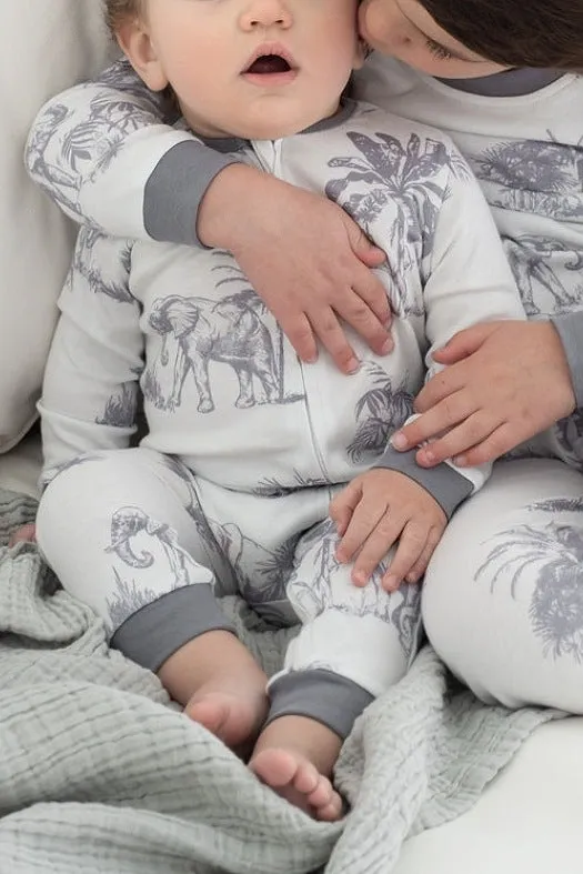 GREY AND WHITE ELEPHANT BABY GROW