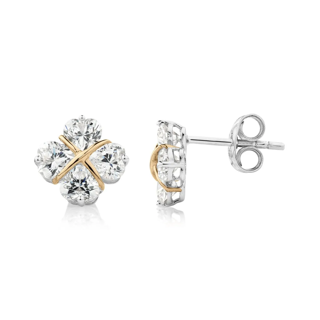 Heart fancy earrings with 2 carats* of diamond simulants in 10 carat yellow gold and sterling silver