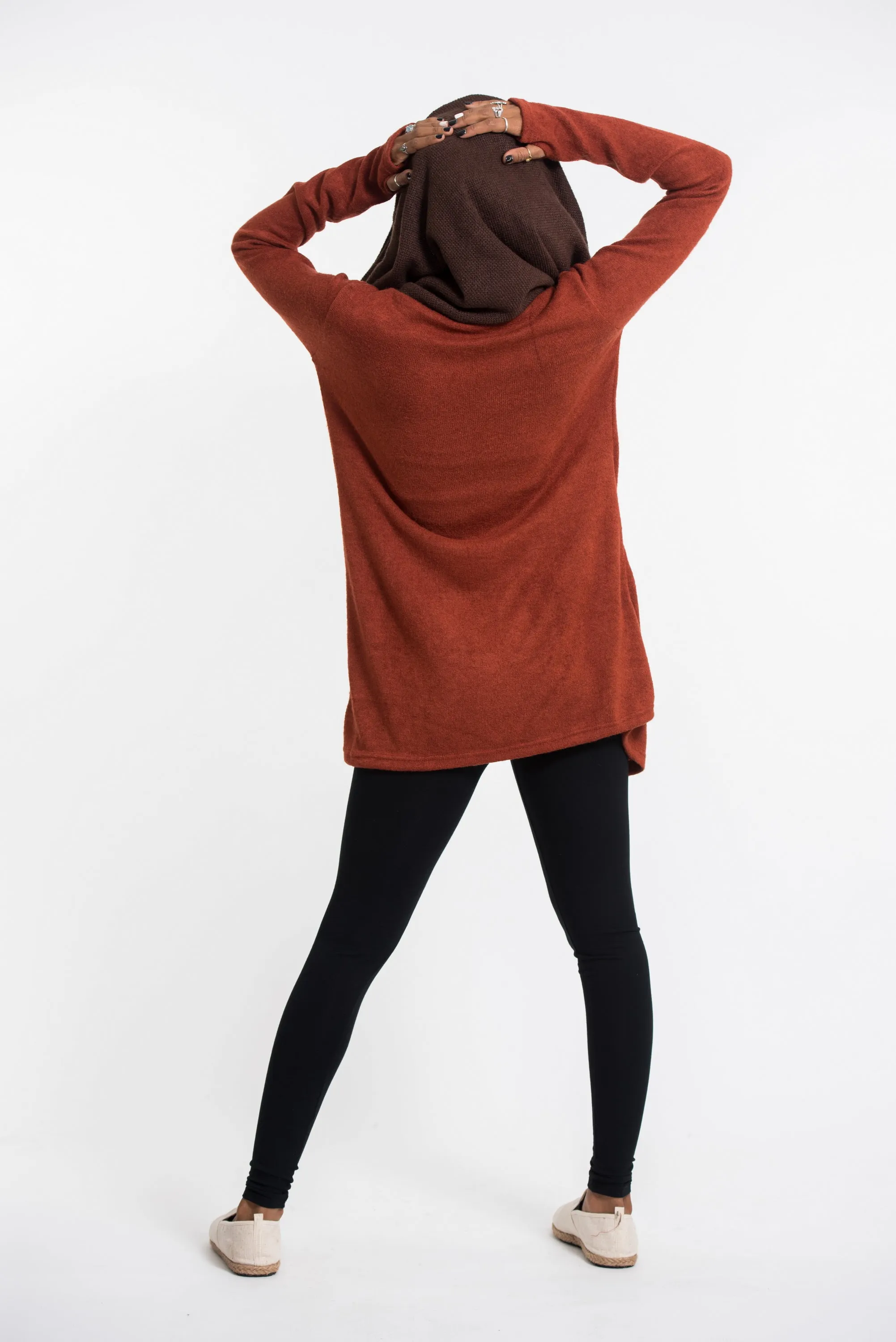 Hoodie Shawl Jacket with Metal Clasp in Brick