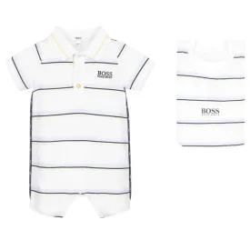 HUGO BOSS - Stripe Romper Bib Set - White