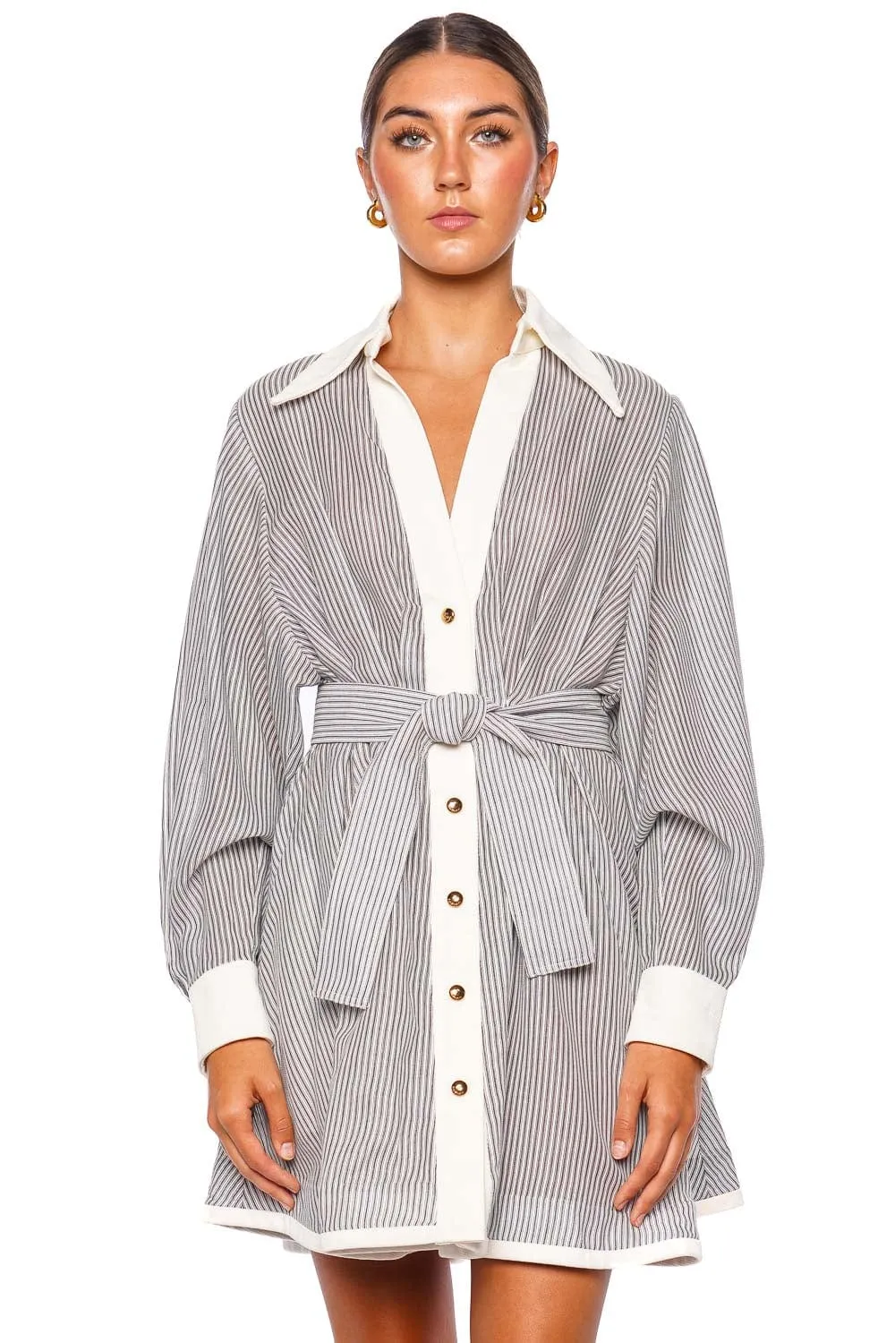 Illustration Striped Tuck Mini Dress