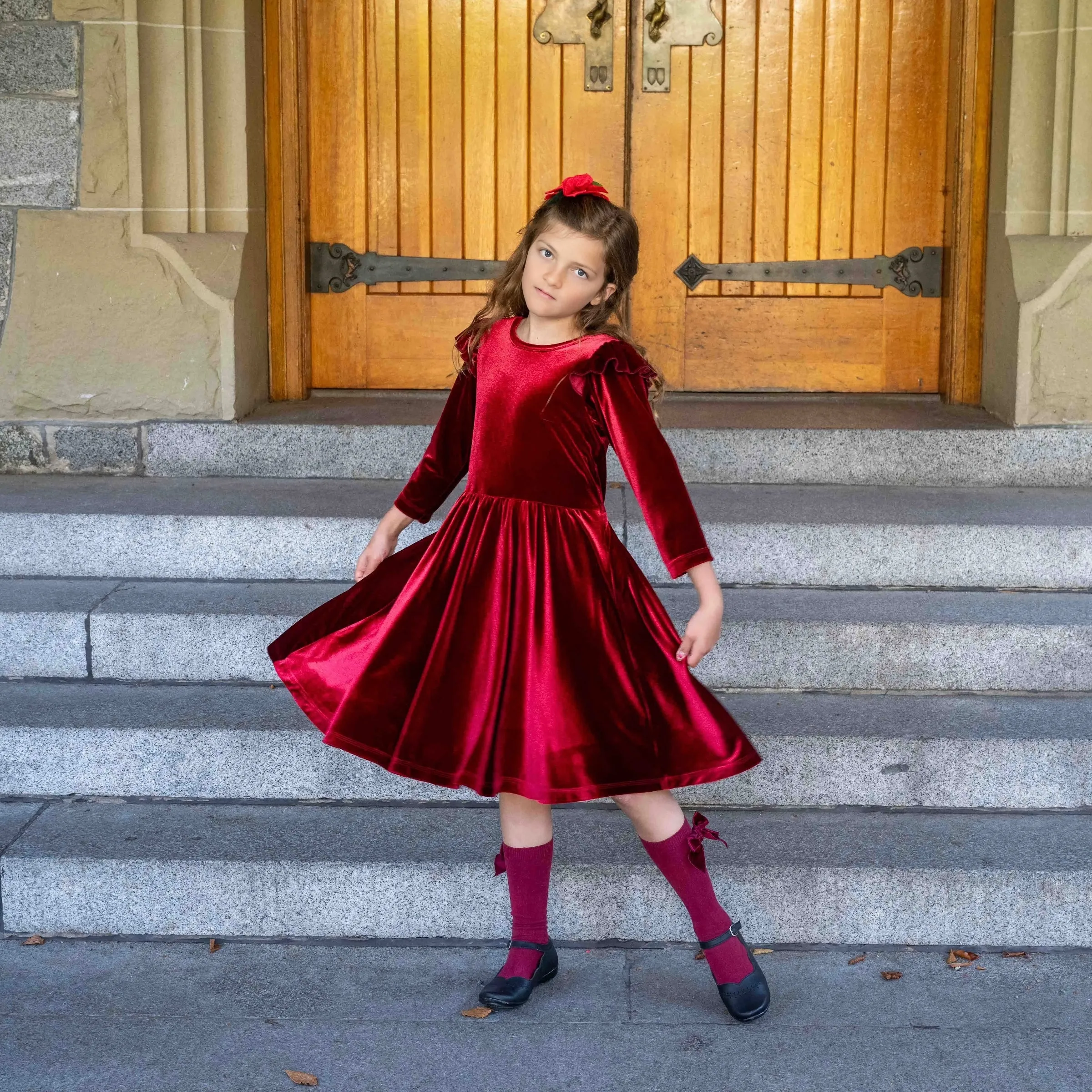 Isla Dress, in Lux Red Velvet | RTS