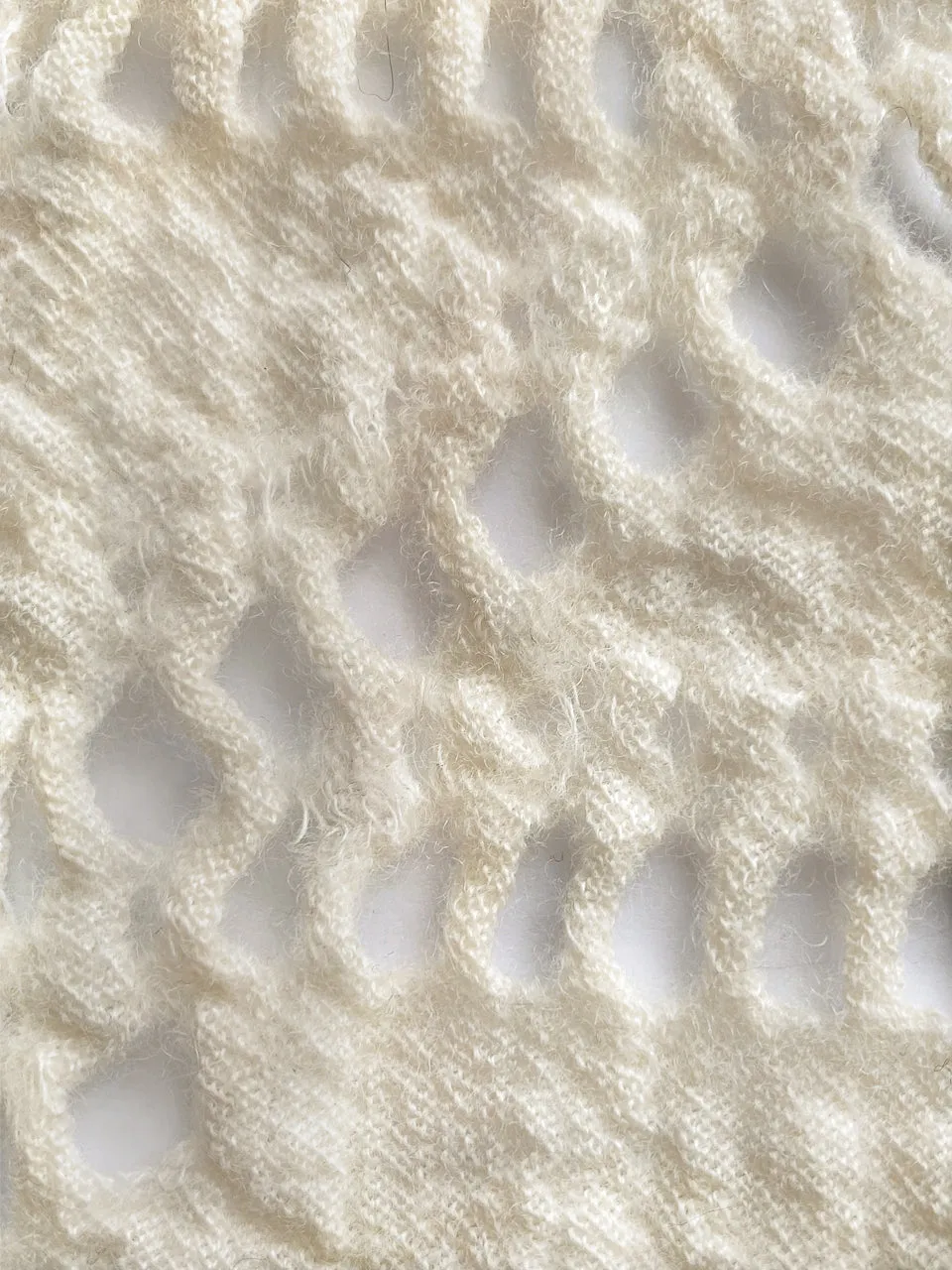 Ivory White Ruffle Collared Openwork Wool Blend Knitted Top