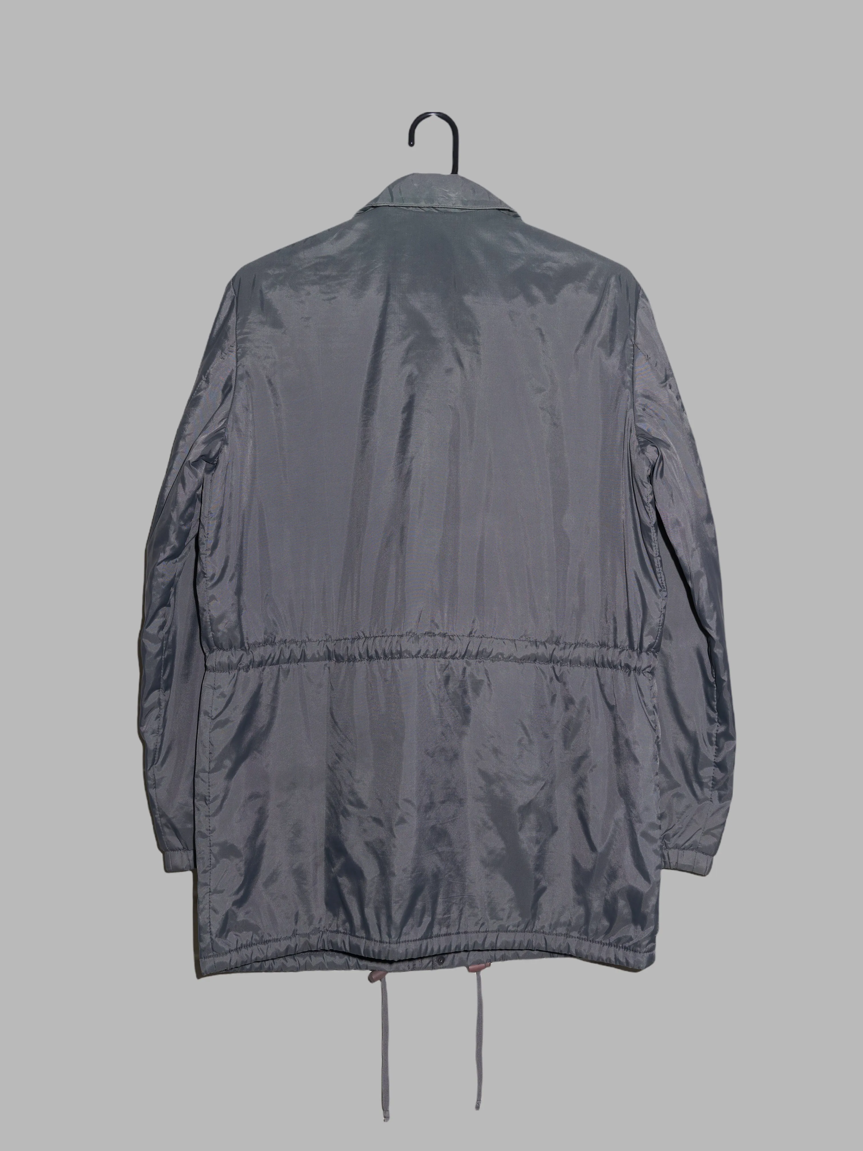 Jean Colonna padded grey nylon covered zip high neck coat - approx M
