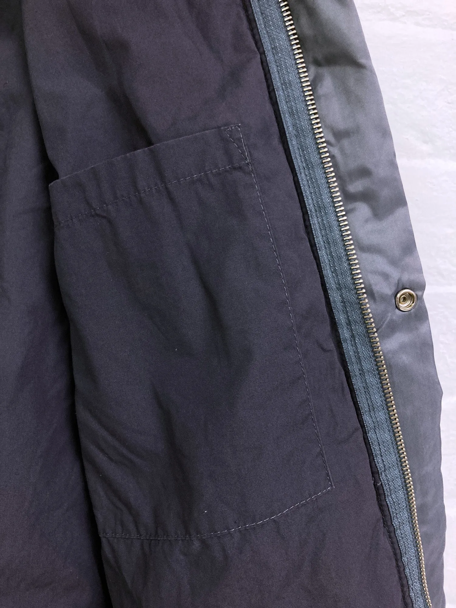 Jean Colonna padded grey nylon covered zip high neck coat - approx M