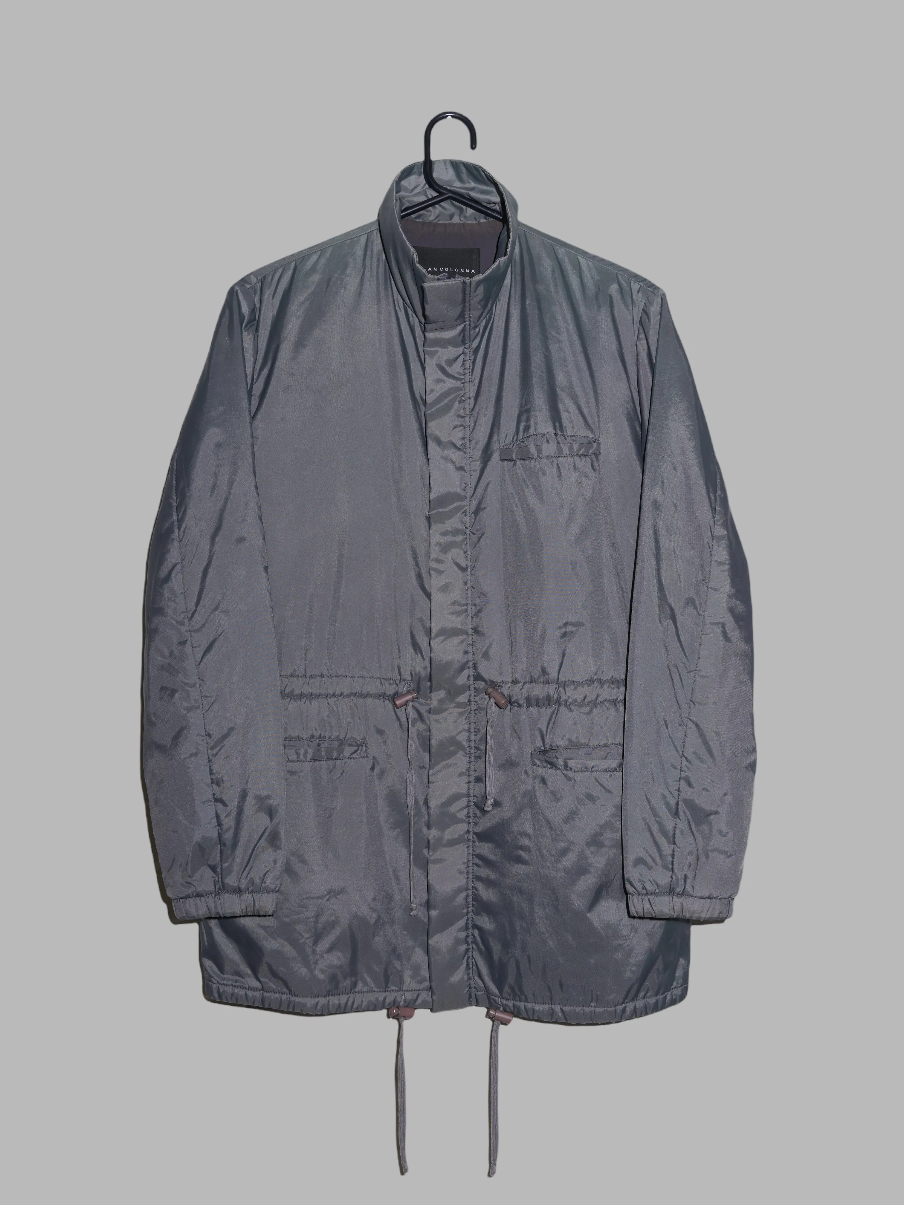 Jean Colonna padded grey nylon covered zip high neck coat - approx M