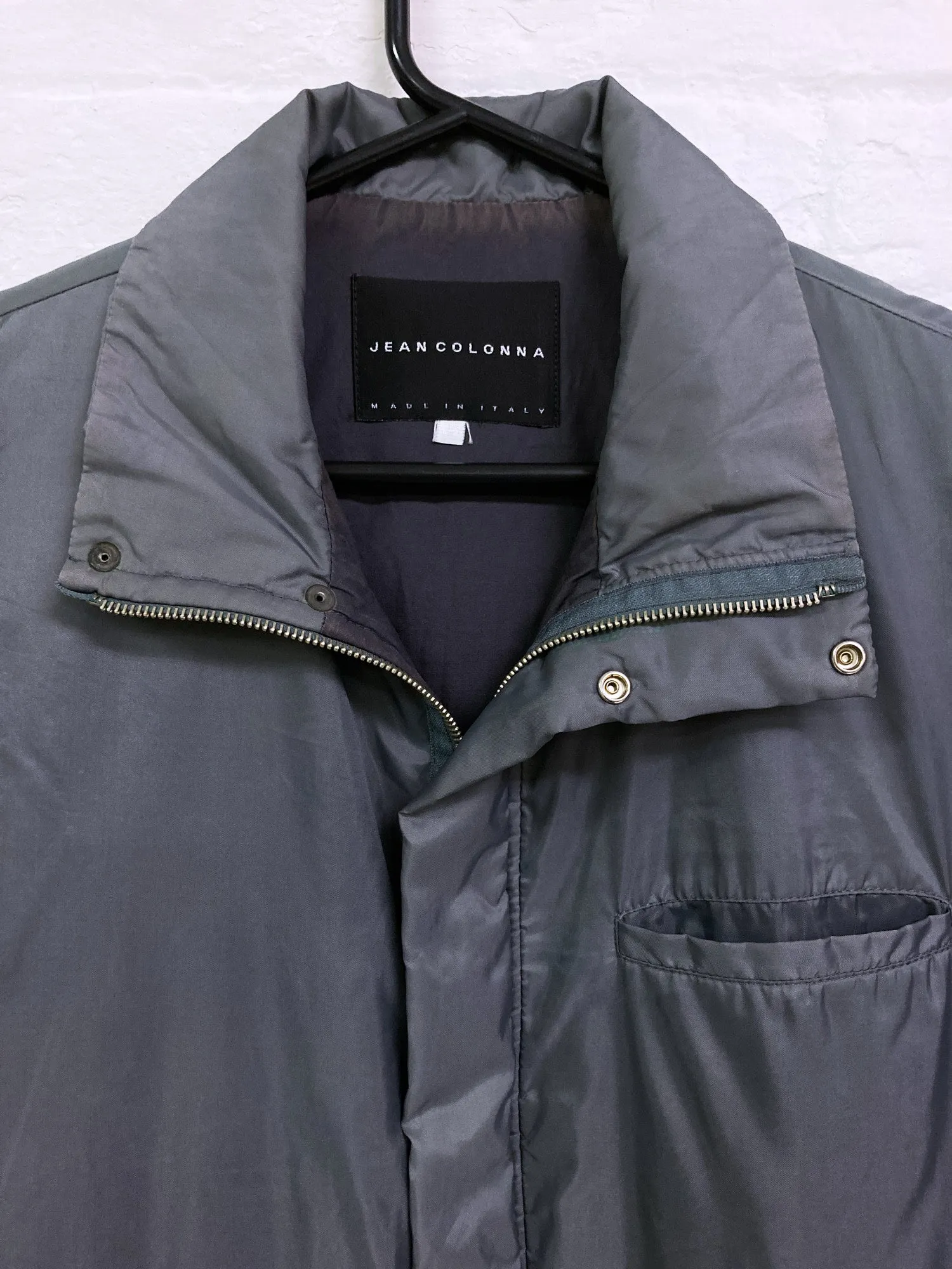 Jean Colonna padded grey nylon covered zip high neck coat - approx M